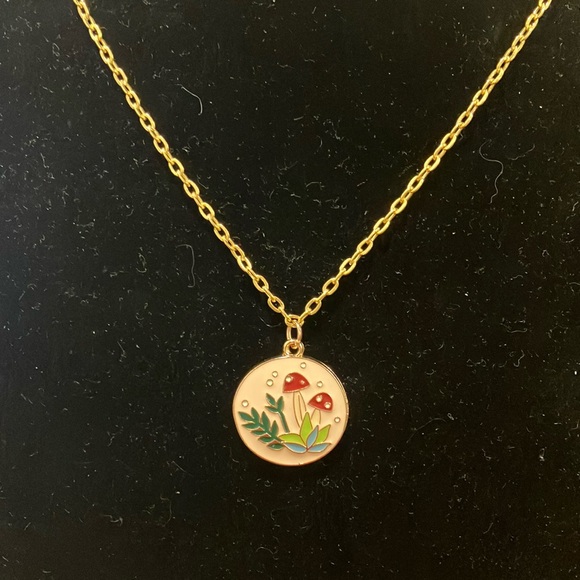 Cottagecore Red Mushroom Pendant Golden Necklace - Picture 1 of 4
